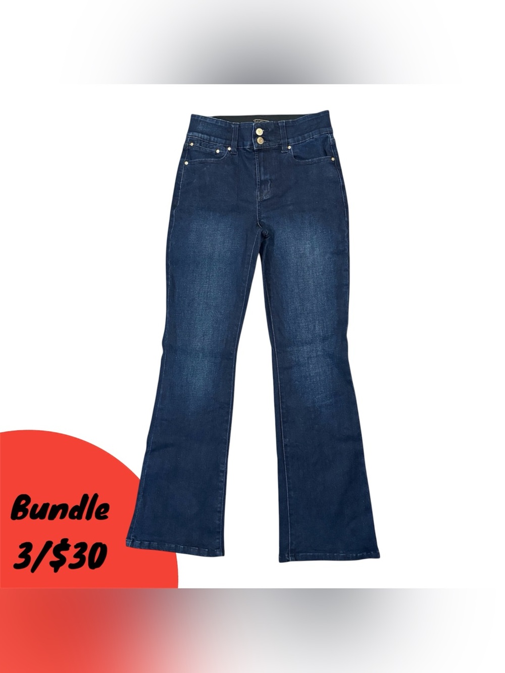 Rachael Roy Dark Blue High-Rise Flare Jeans
Elastic Waistband Bootcut Stretchy
